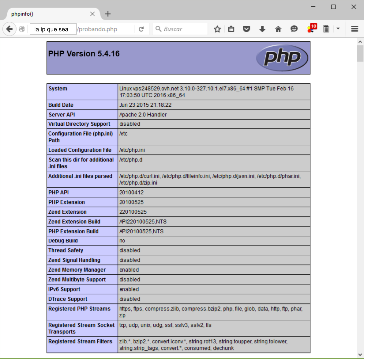 Comprobando funcionamiento de PHP