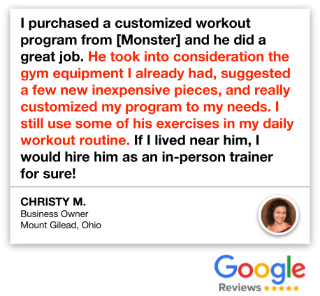 Christy M.'s Google review of Monster Longe's Program Design