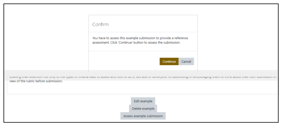 Screen capture of Moodle Workshop example submission confirmation