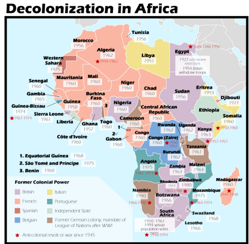 Азия и африка после второй мировой. Деколонизация Африки. Карта Африки после 2 мировой войны. Деколонизация Африки карта. Деколонизация Африки 1960.