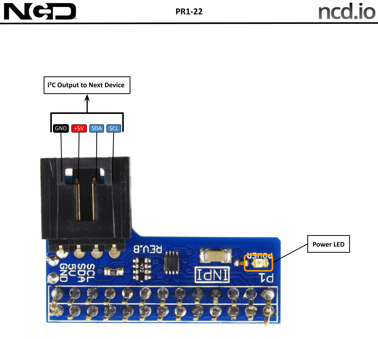 I2c Shield For Raspberry Pi With Inward Facing I2c Port Ncd Store 1528