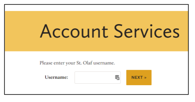 Screen capture of Account Services page showing Username field to log in