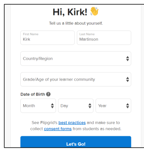 Screen capture of Flipgrid info page