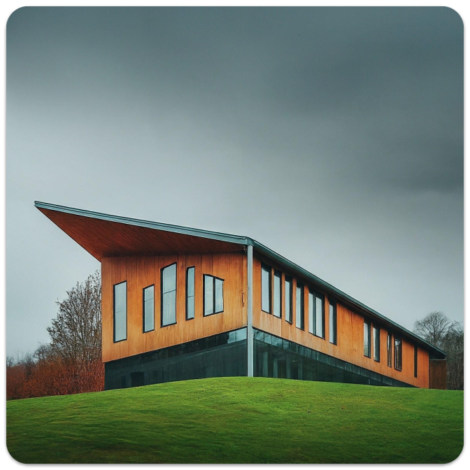 A picture of a modern spiritual retreat center headquarters in Glascow.
