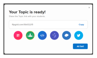 Screen capture of Flipgrid Topic finished window