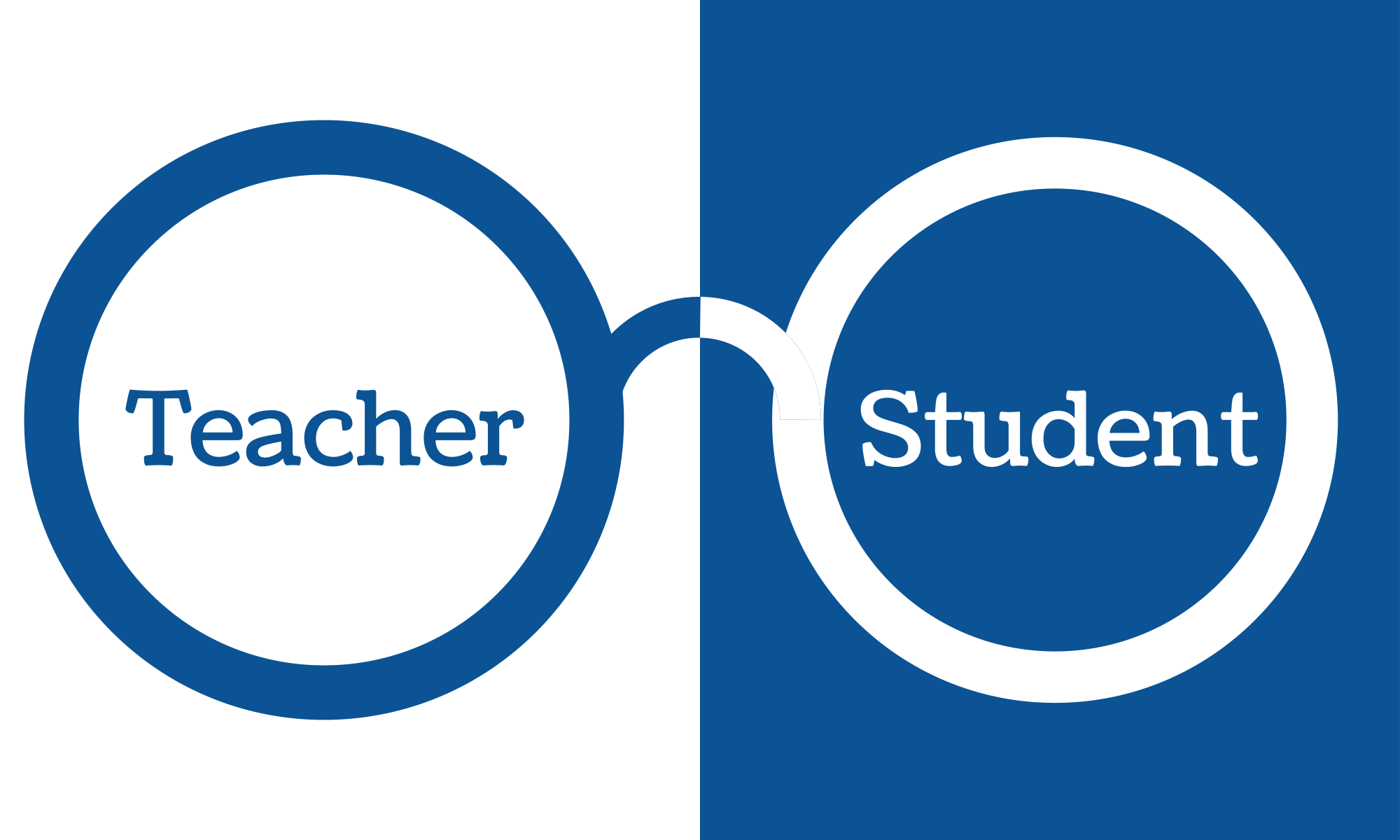 An illustration of a pair of glasses. The left side has a lens that says TEACHER and the right side has a lens that says STUDENT.