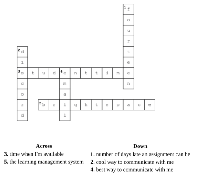 A crossword with clues and answers that are relevant to a syllabus.