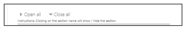 Screen capture of Moodle collapsed topics course showing open all and close all links