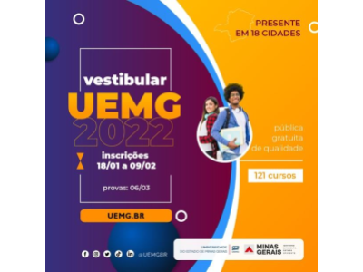 Inscrições para o vestibular 2022 da Uemg começaram em 18/1/2022
