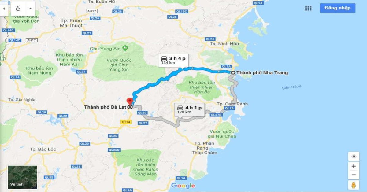 Bản đồ từ TP.Đà Lạt, Lâm Đồng đến TP. Nha Trang, Khánh Hòa