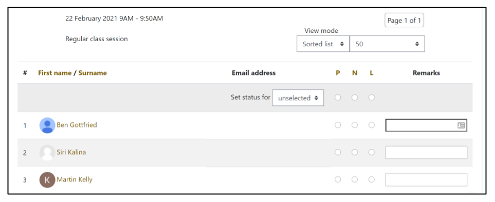 Screen capture of Moodle Activity marking window