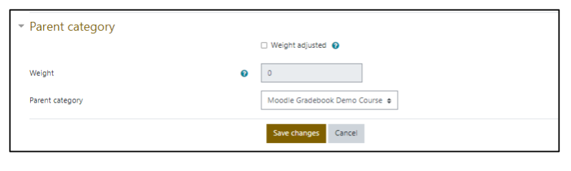 Screen capture of Moodle category settings showing parent category options
