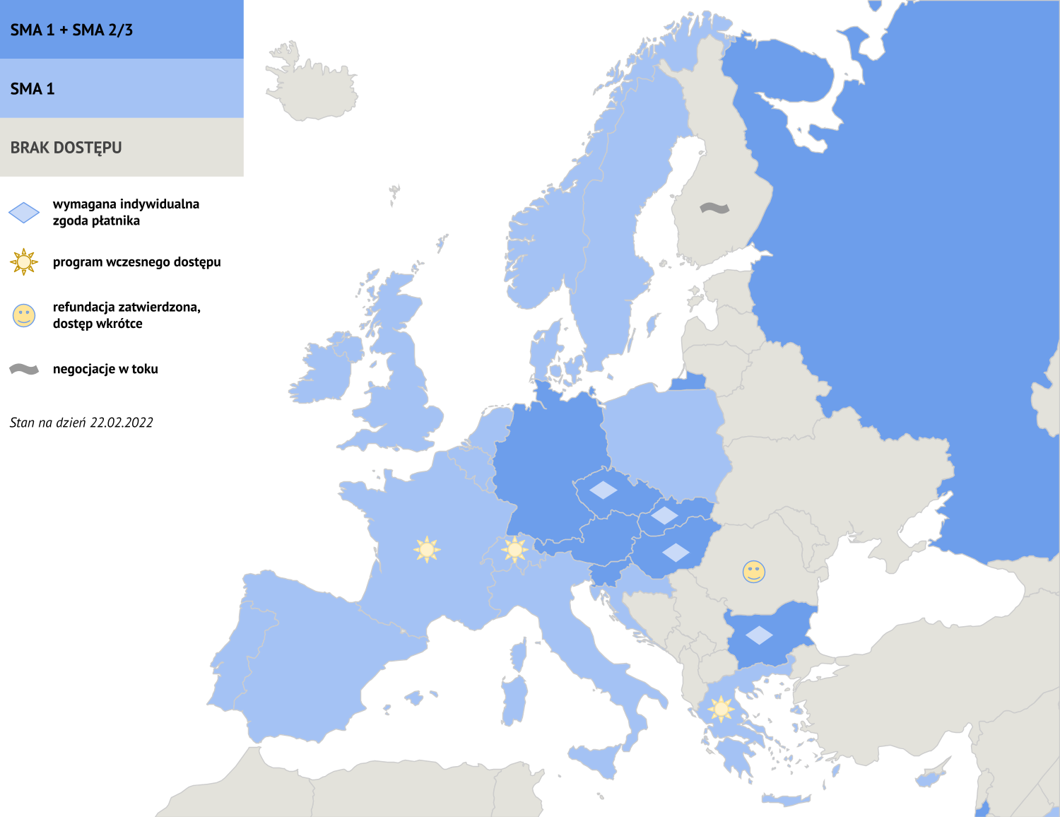 Mapa dostępu do leku Zolgensma w Europie