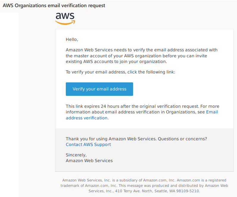  AWS Organization email verificaton request