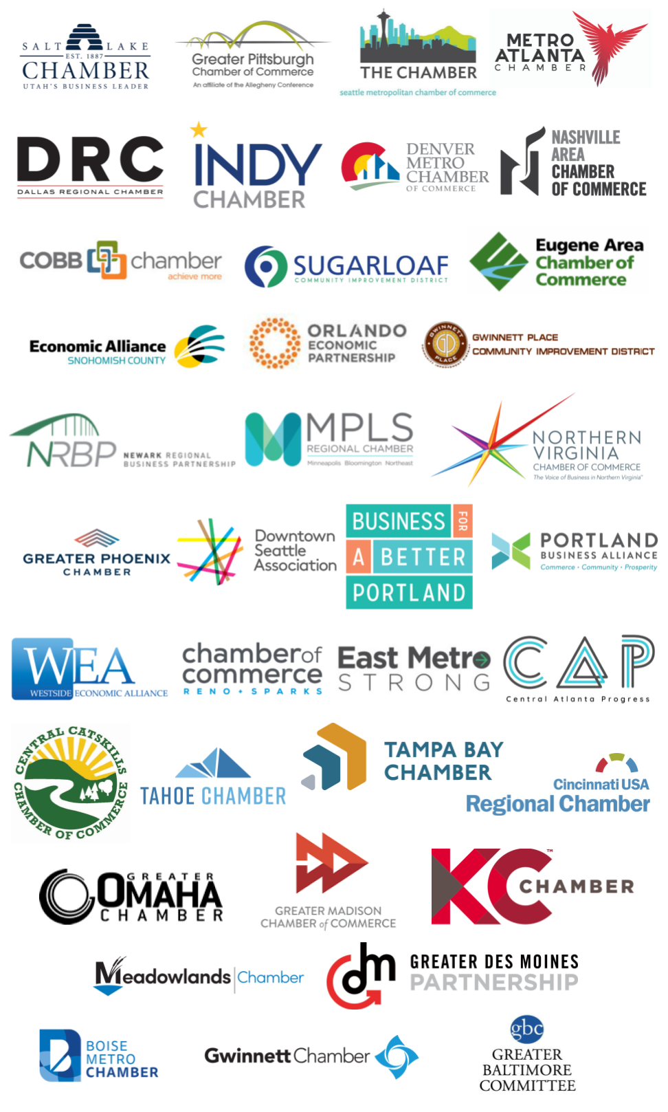 A logo collage of all the Chamber for Transit members