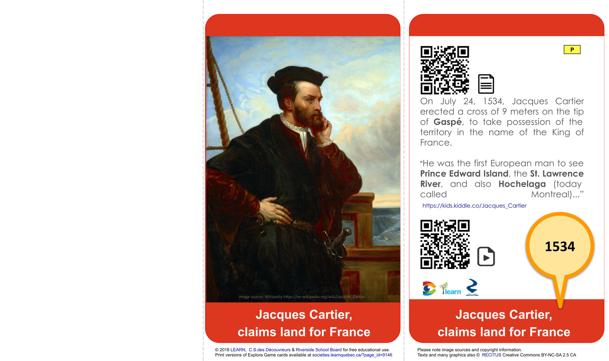 1534 Jacques Cartier claims land for France