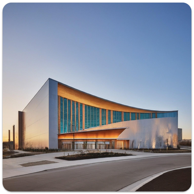 A modern megachurch in a city in the United States.