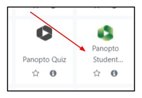 Screen capture of Moodle Add an activity or resource screen with arrow highlighting Panopto Student Submission icon