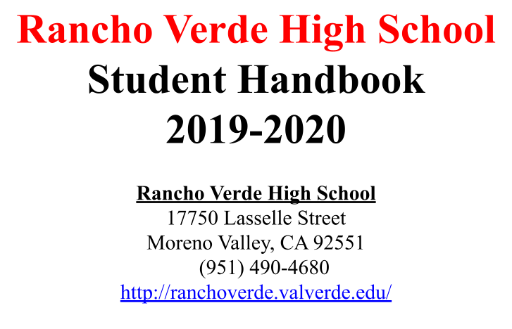Student Handbooks Rancho Verde High - 