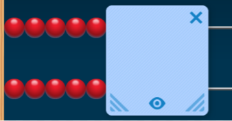 A number rack shows 5 red beads on the top row and 5 red beads on the bottom row. An unknown number of white beads are covered by a blue screen.